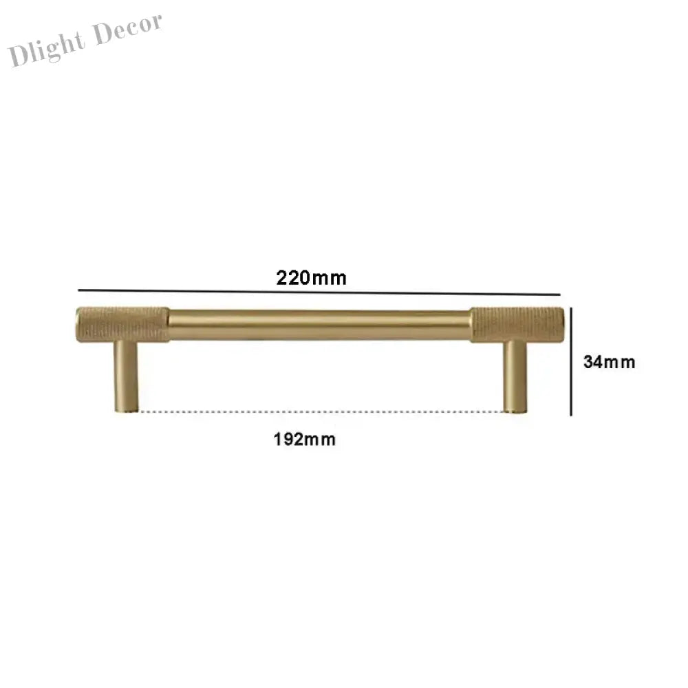 Solid Brass Knurled Cabinet Handles – Satin Gold Long Wardrobe Bar Pulls and Drawer T-Bars 220mm / 1 piece Handles