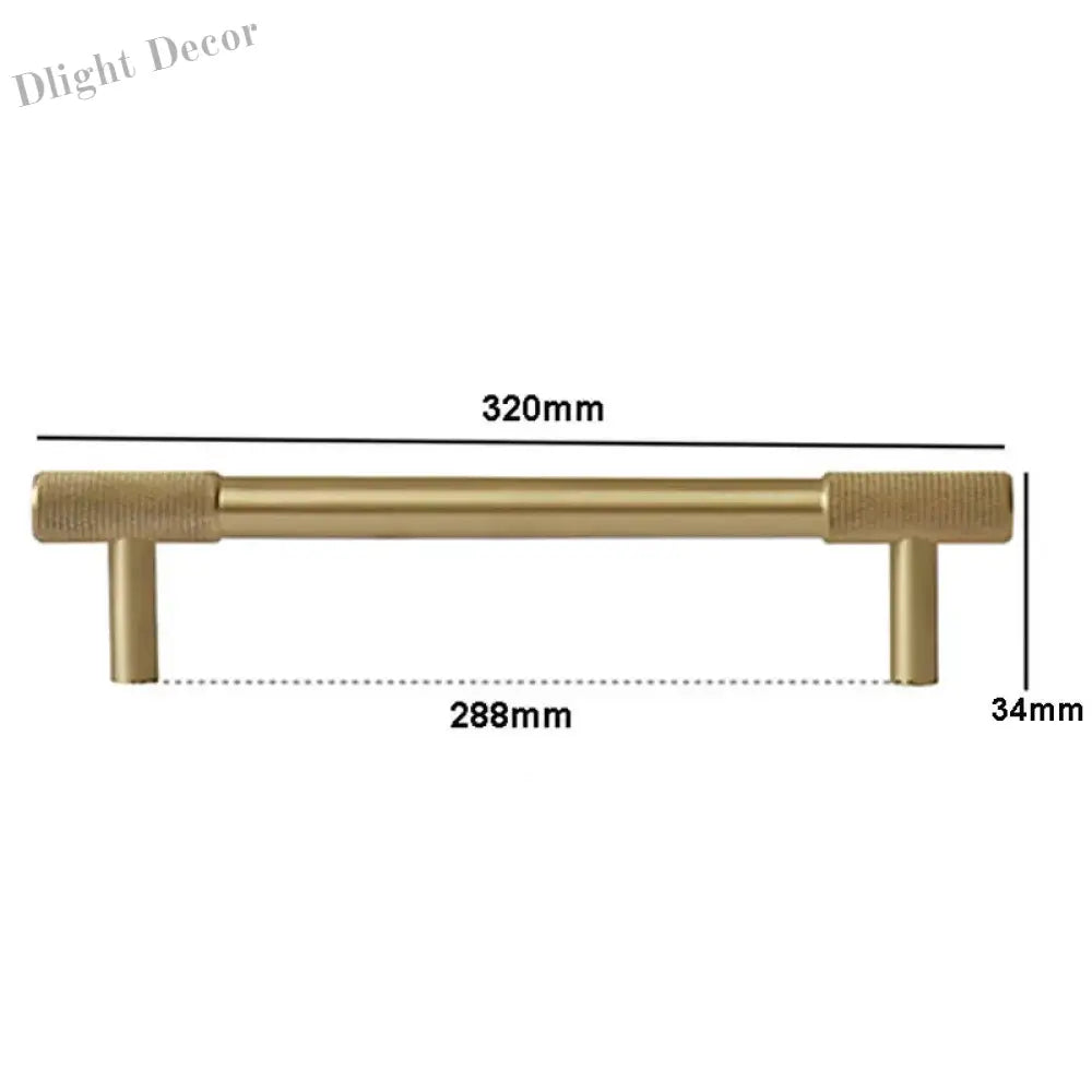 Solid Brass Knurled Cabinet Handles – Satin Gold Long Wardrobe Bar Pulls and Drawer T-Bars 320mm / 1 piece Handles