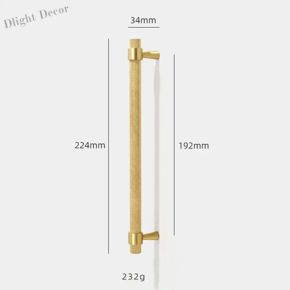 Solid Brass Knurled Furniture Handles – Textured Cabinet Knobs and Wardrobe Pull Bars 224mm Handles