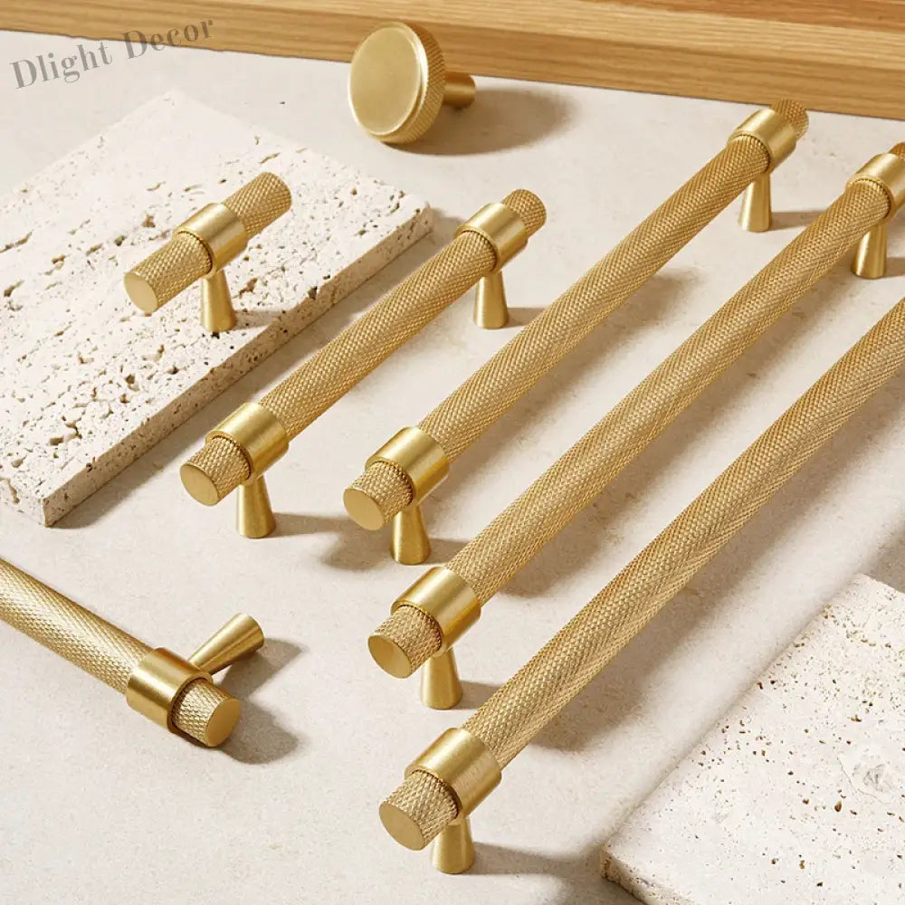 Solid Brass Knurled Furniture Handles – Textured Cabinet Knobs and Wardrobe Pull Bars Handles