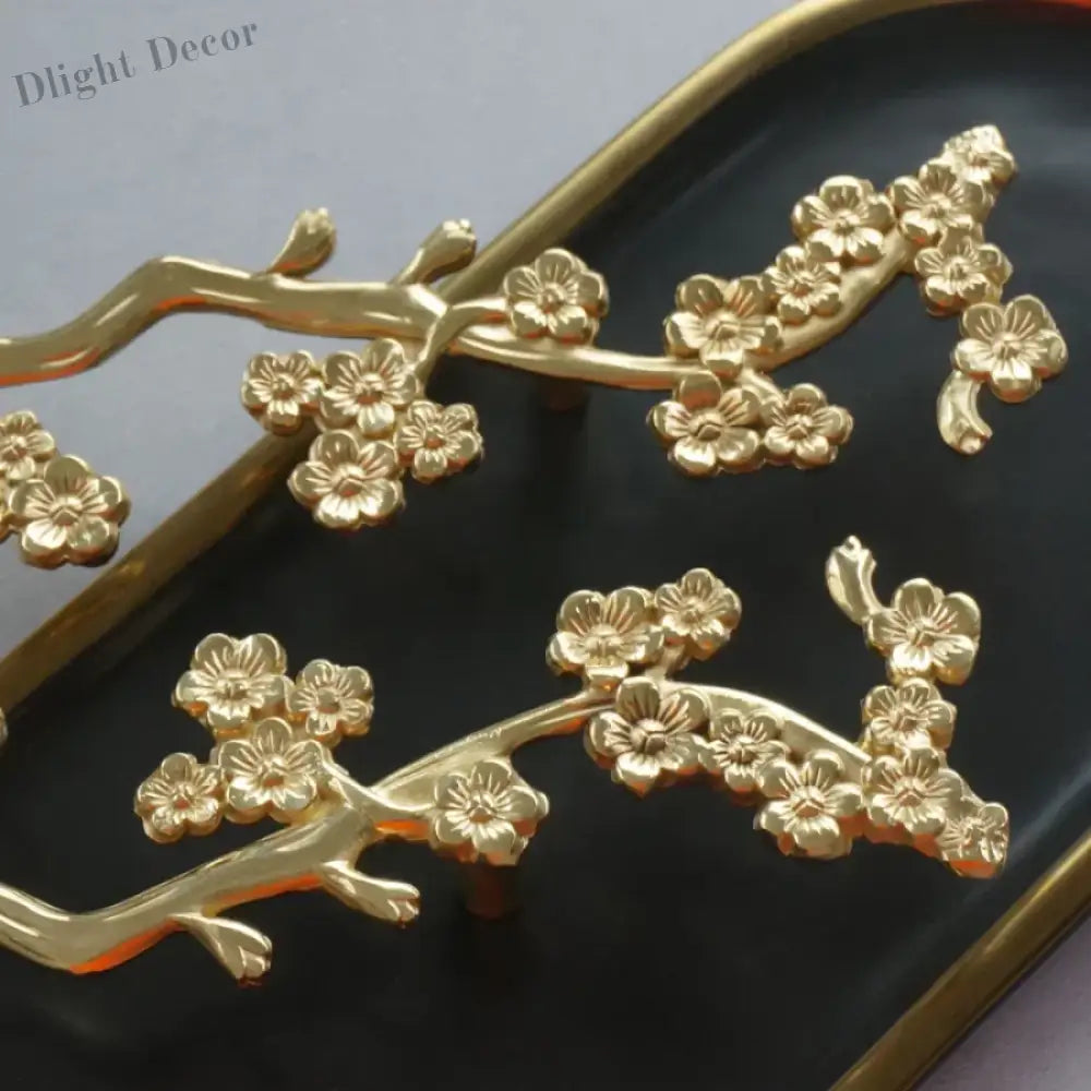 Solid Brass Plum Tree Branch Handles – New Chinese Style Cabinet and Wardrobe Pulls (120mm) Handles