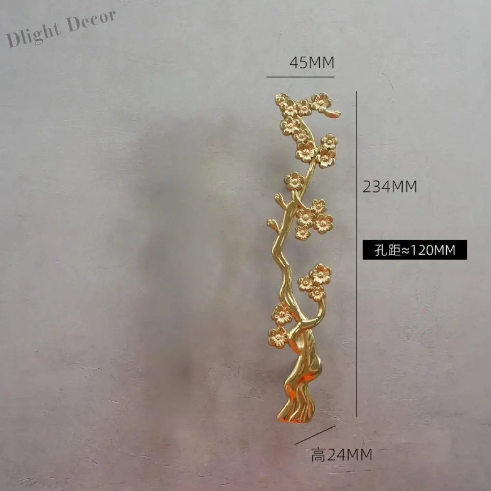 Solid Brass Plum Tree Branch Handles – New Chinese Style Cabinet and Wardrobe Pulls (120mm) Plum blossom-right / 1