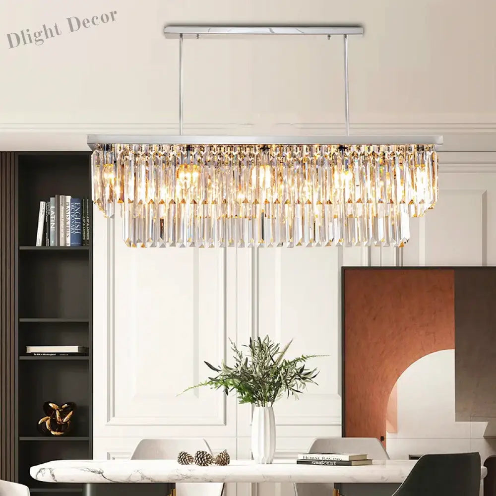 Sophisticated Silver Crystal Chandelier - Ideal For Dining Rooms And Kitchen Islands Luxury Led