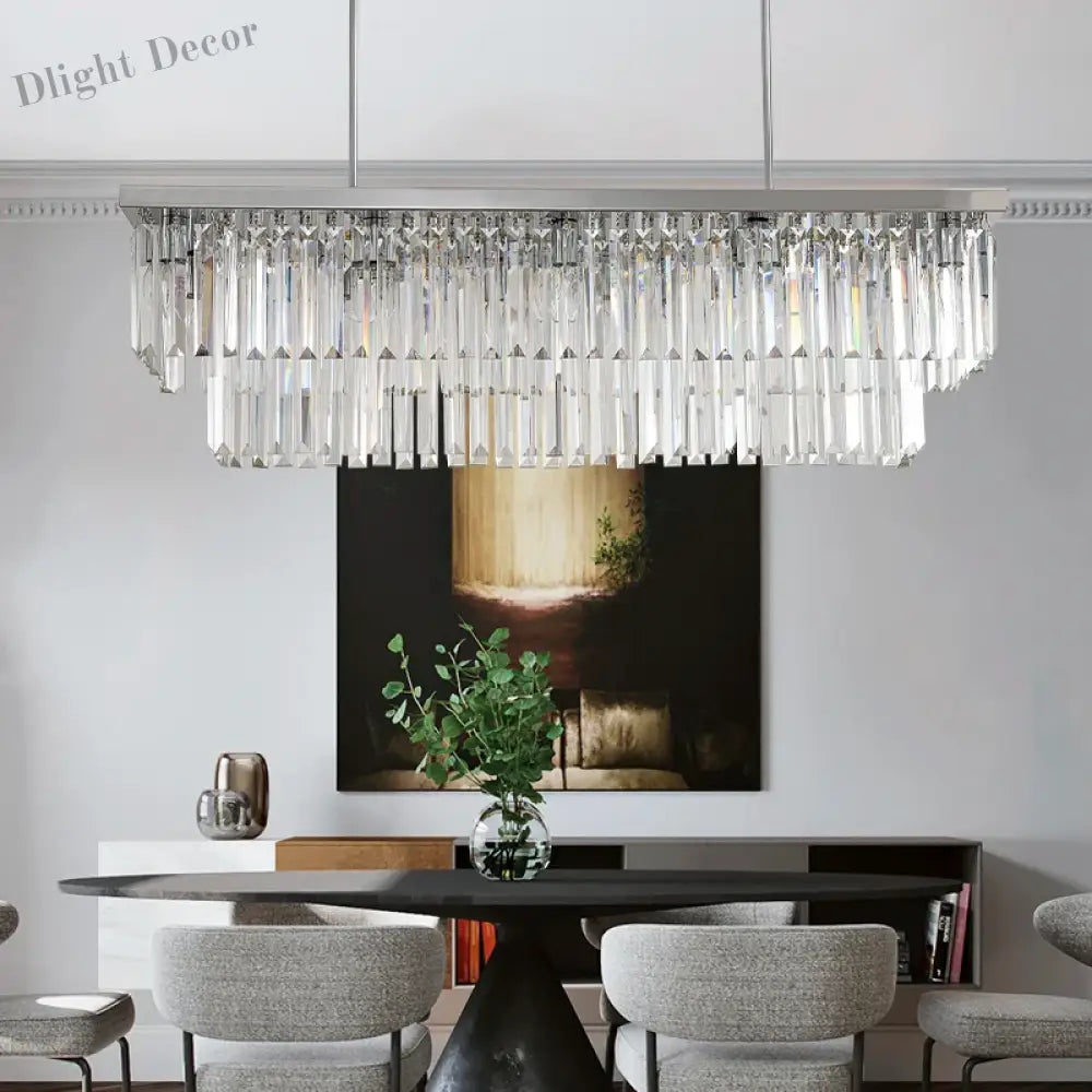 Sophisticated Silver Crystal Chandelier - Ideal For Dining Rooms And Kitchen Islands Luxury Led