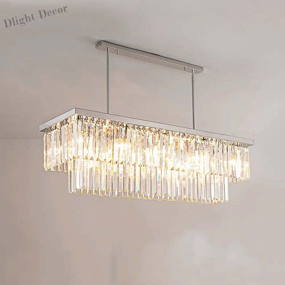 Sophisticated Silver Crystal Chandelier - Ideal For Dining Rooms And Kitchen Islands Luxury Led