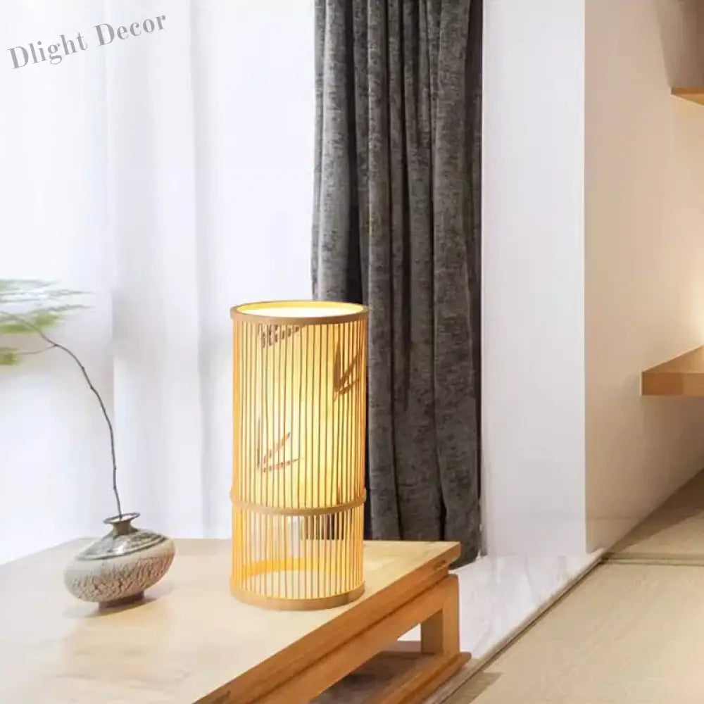 Style Bamboo Weaving Table Lamp - Creative Rattan Bedside Lighting