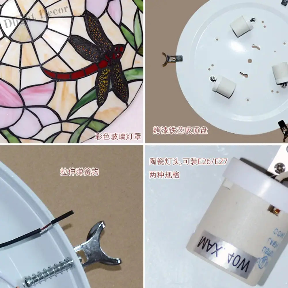 Tiffany Stained Glass Round Ultra - Thin Ceiling Lamp - Elegance For Balconies Corridors Bedrooms