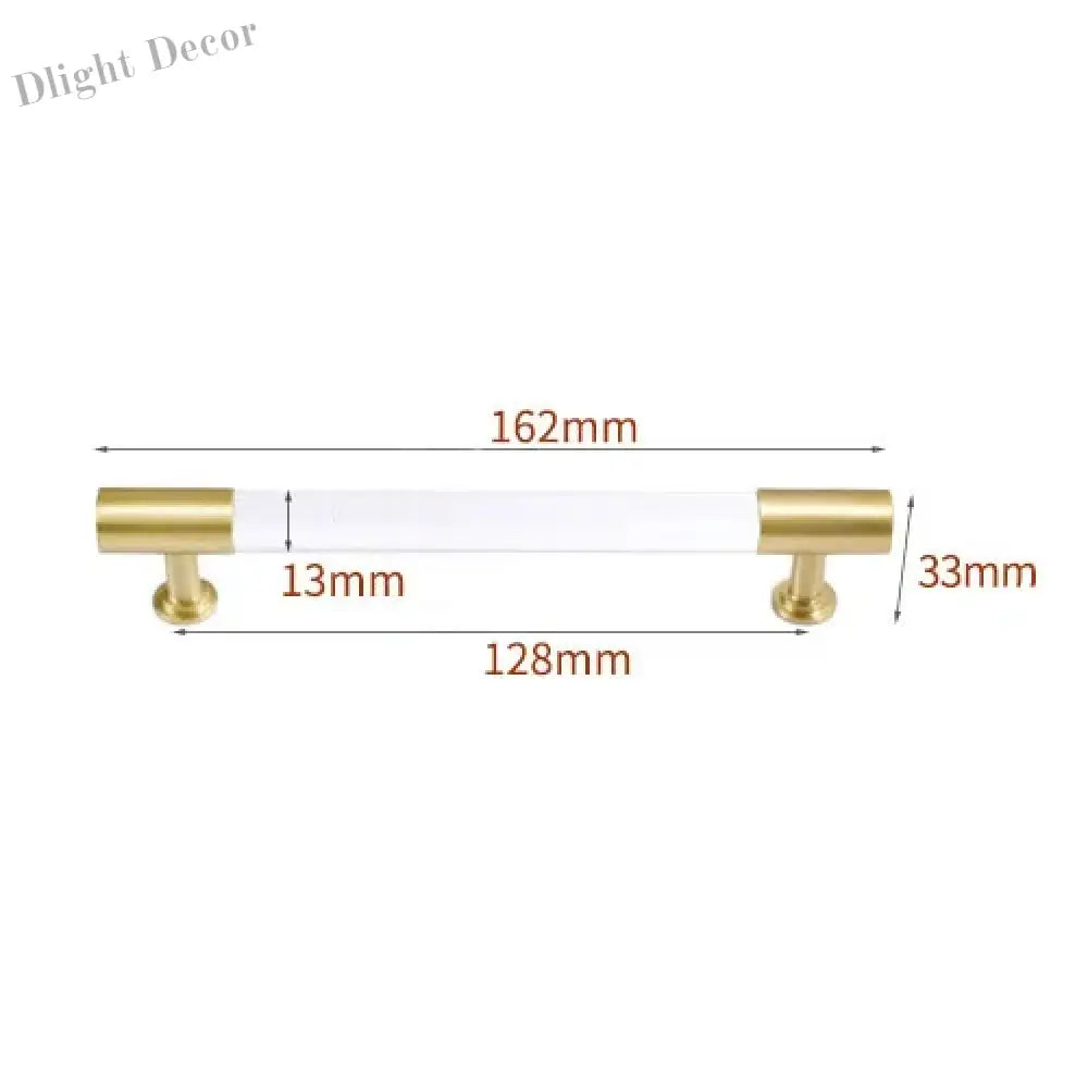 Transparent Acrylic Furniture Handles – Brass Cabinet Pulls and Wardrobe Knobs 162mm length Handles