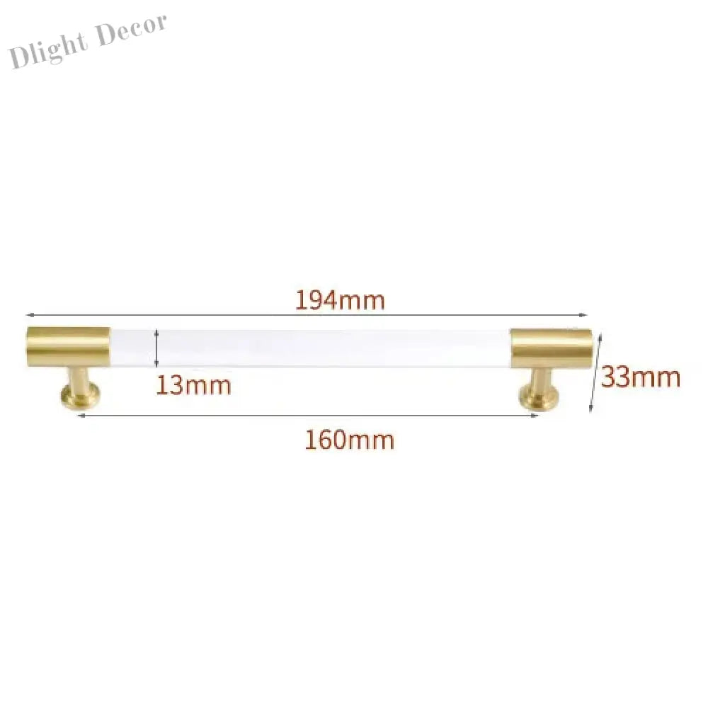 Transparent Acrylic Furniture Handles – Brass Cabinet Pulls and Wardrobe Knobs 194mm length Handles