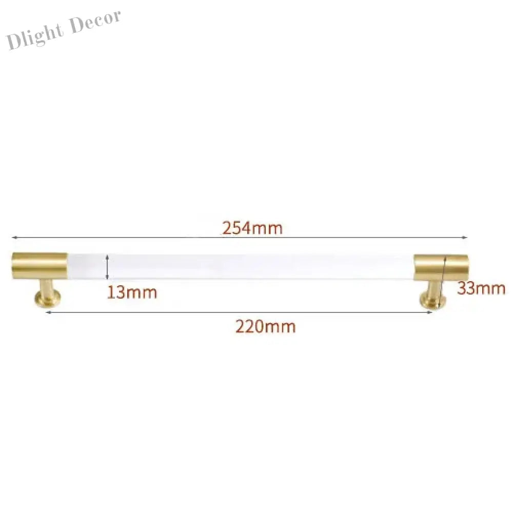 Transparent Acrylic Furniture Handles – Brass Cabinet Pulls and Wardrobe Knobs 254mm length Handles