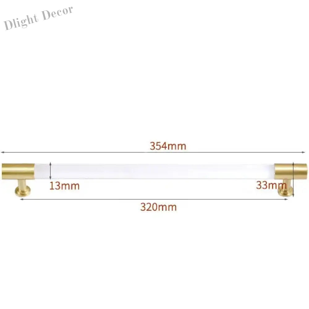 Transparent Acrylic Furniture Handles – Brass Cabinet Pulls and Wardrobe Knobs 354mm length Handles