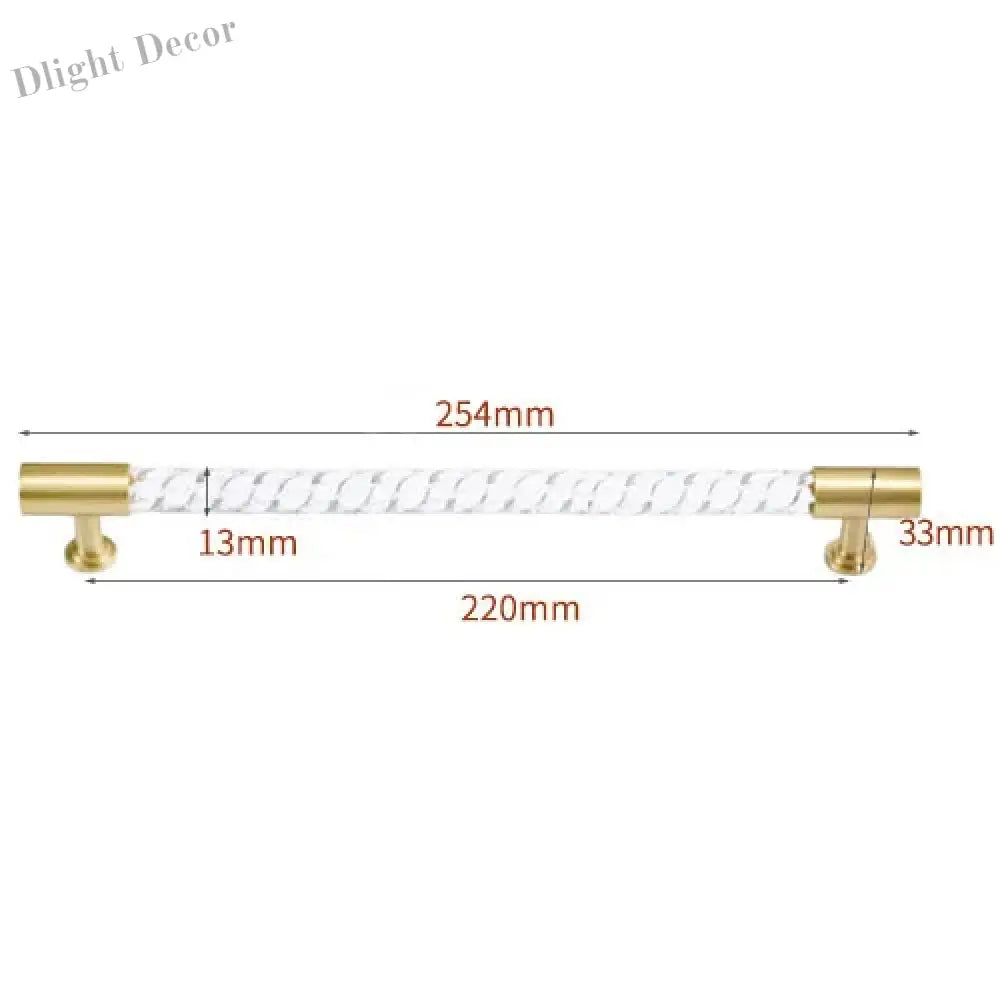 Transparent Acrylic Furniture Handles – Brass Cabinet Pulls and Wardrobe Knobs spiral 254mm Handles