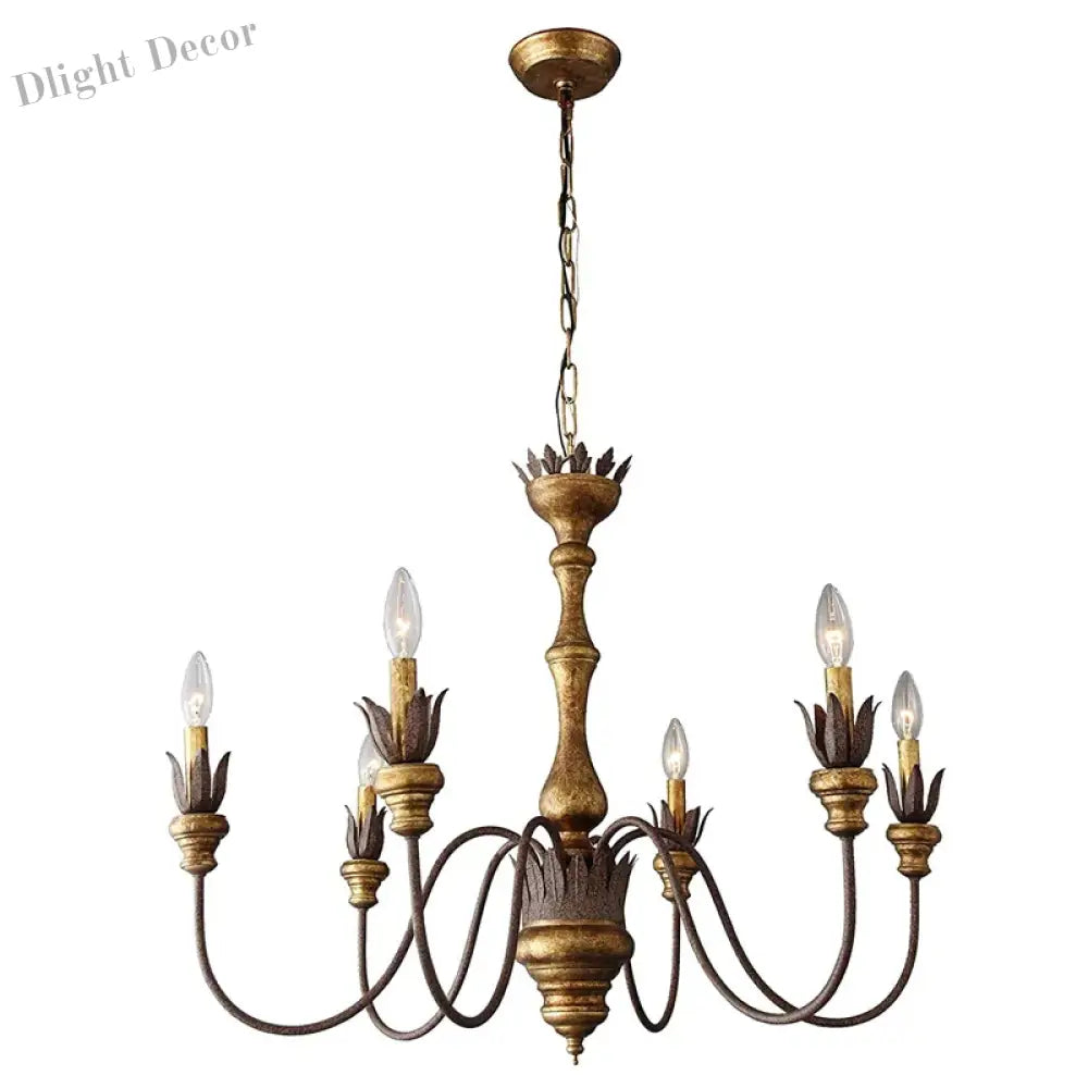 Vintage 6 - Head Wooden Pendant Lamp - French Chandelier Light For Living Room Bedroom And Dining