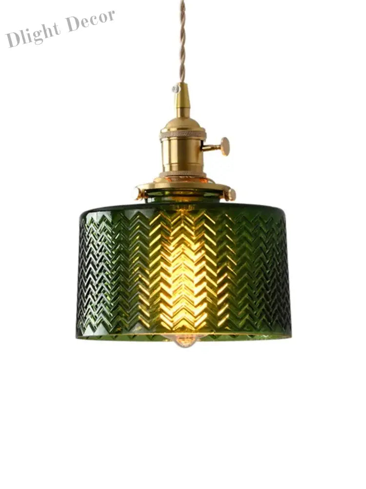 Vintage Brass Green Glass Pendant Light - Illuminate Your Dining Room Bar Or Bedroom With