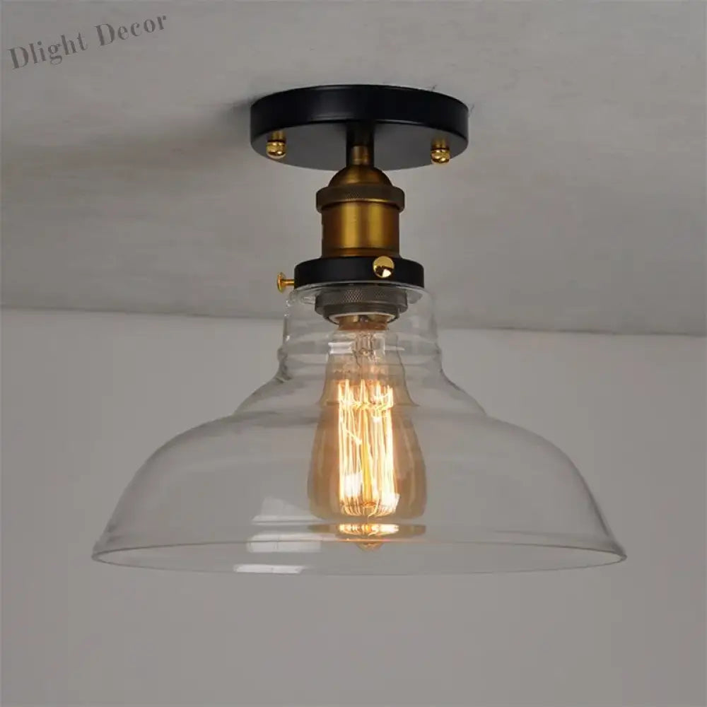 Vintage Industrial Glass And Copper Led Ceiling Light - Stylish Illumination For Aisle Corridor