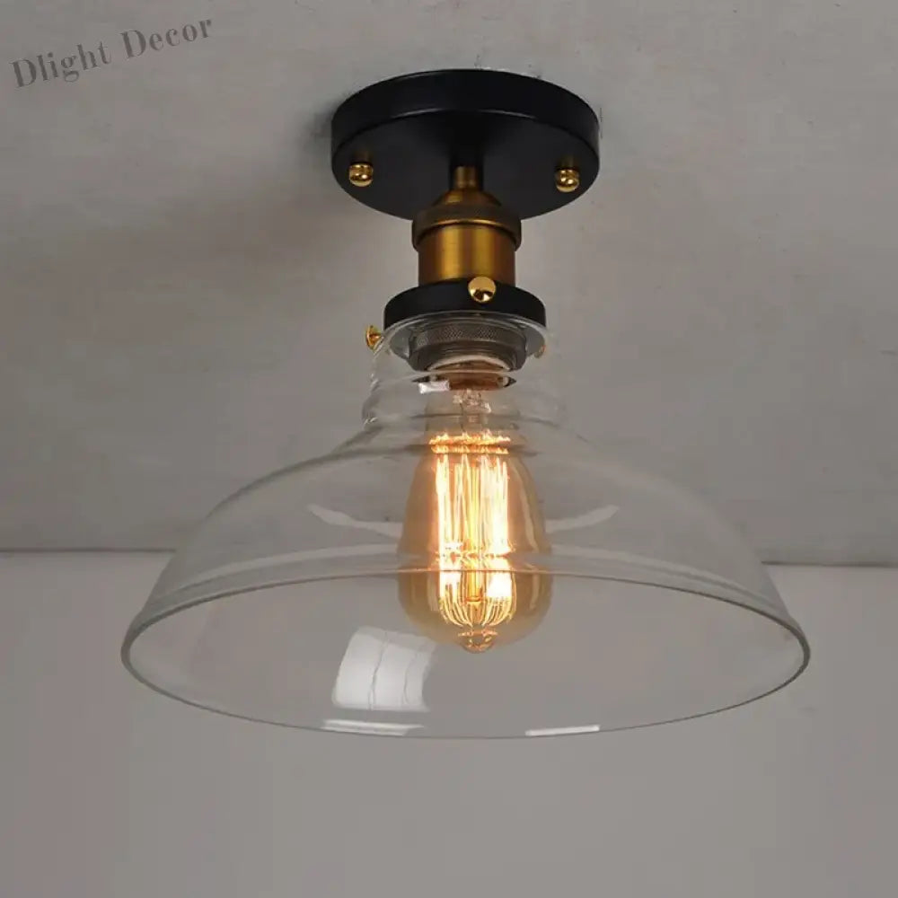 Vintage Industrial Glass And Copper Led Ceiling Light - Stylish Illumination For Aisle Corridor