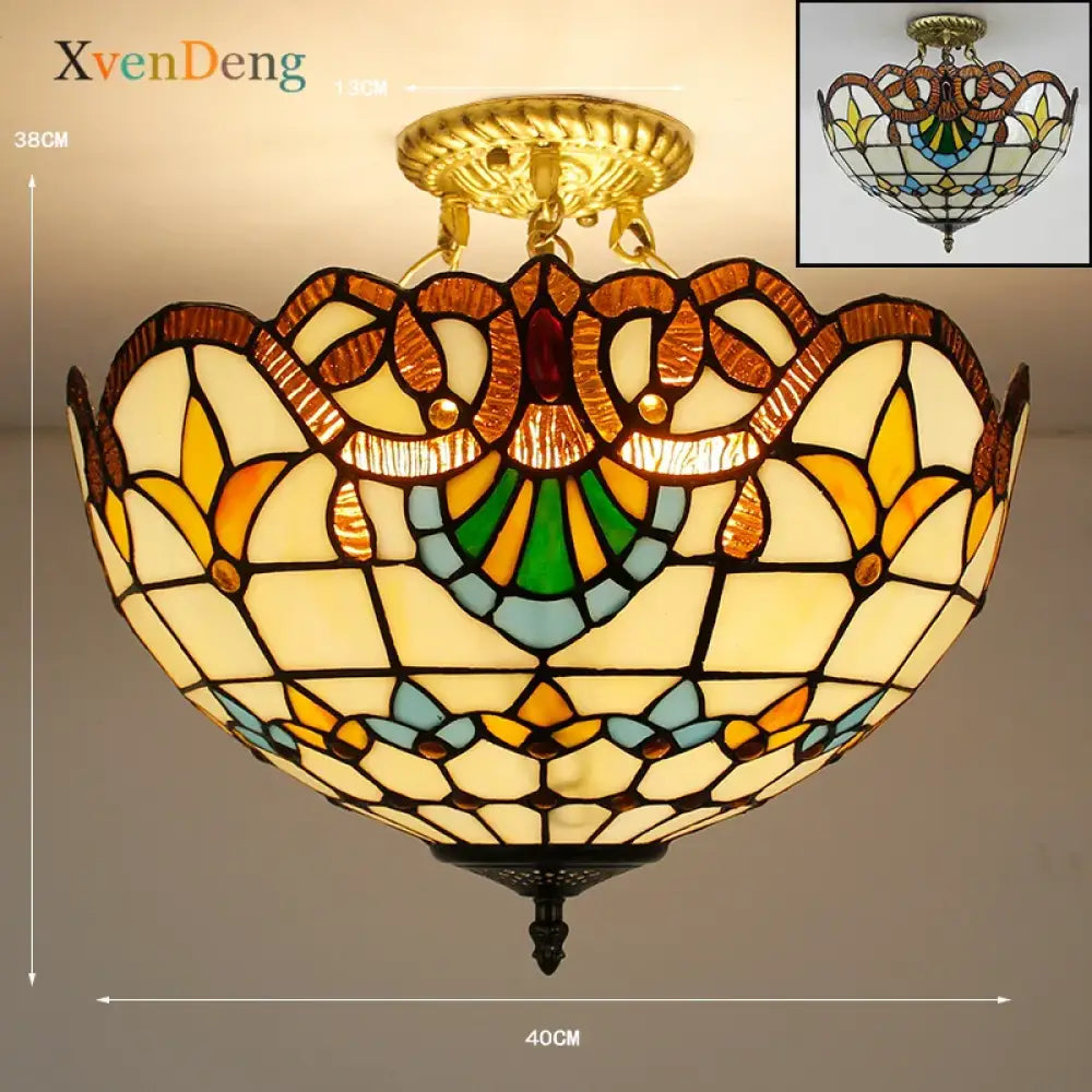 Vintage Mediterranean Tiffany Stained Glass Ceiling Lights Elegance for Living Rooms Bedrooms Kitchens and More A1 D30cm