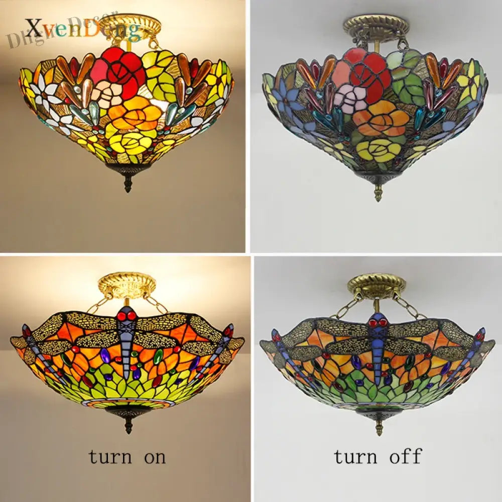 Vintage Mediterranean Tiffany Stained Glass Ceiling Lights - Elegance For Living Rooms Bedrooms