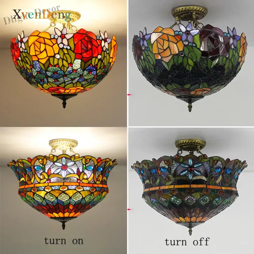 Vintage Mediterranean Tiffany Stained Glass Ceiling Lights - Elegance For Living Rooms Bedrooms