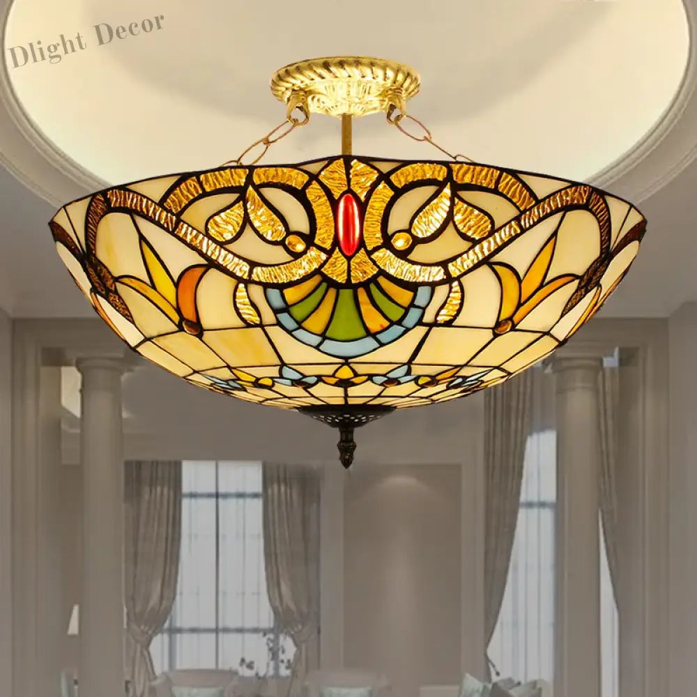 Vintage Mediterranean Tiffany Stained Glass Ceiling Lights - Elegance For Living Rooms Bedrooms