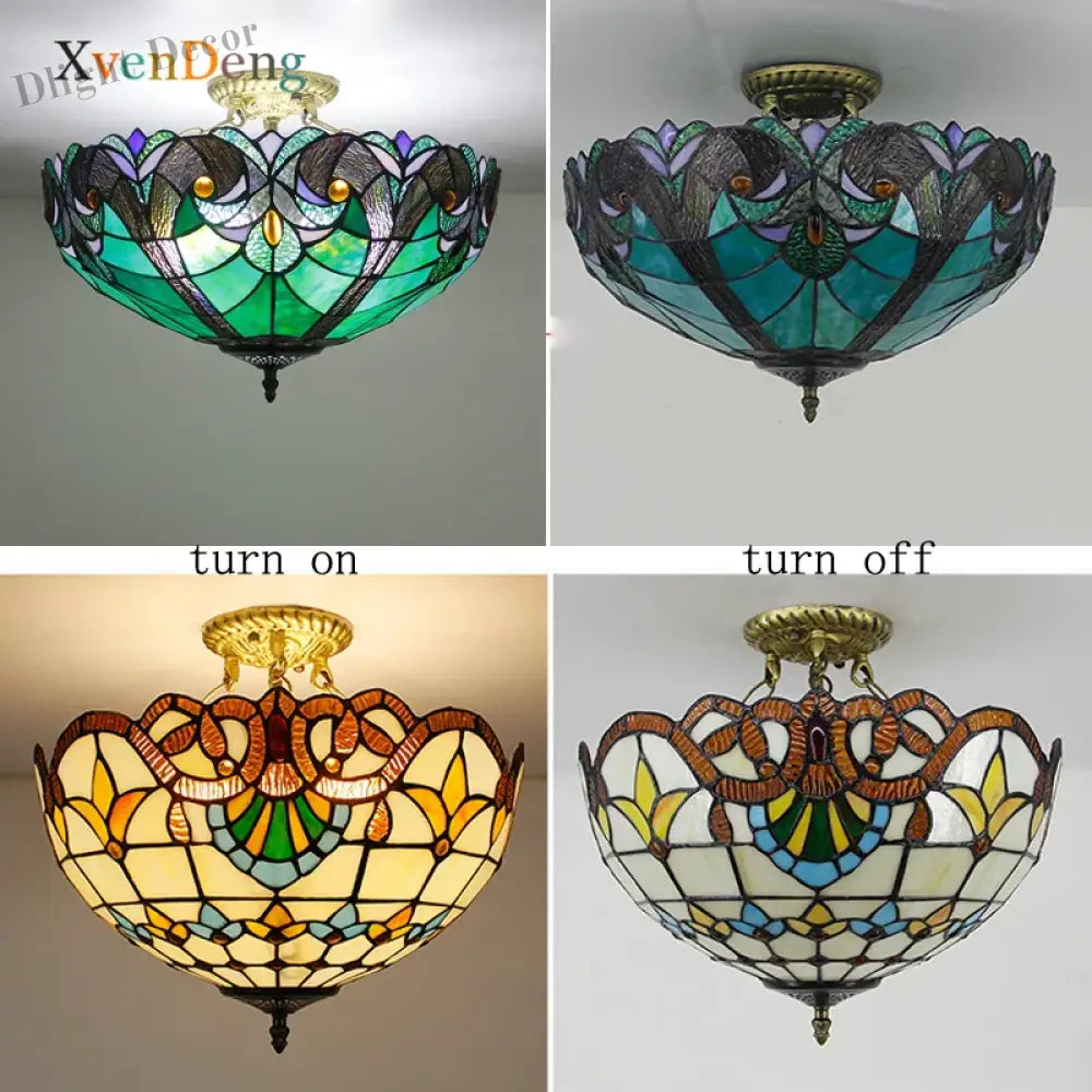 Vintage Mediterranean Tiffany Stained Glass Ceiling Lights - Elegance For Living Rooms Bedrooms