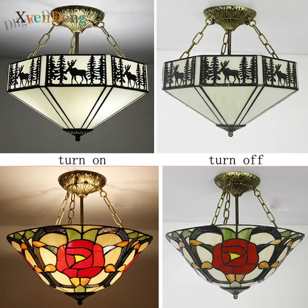 Vintage Mediterranean Tiffany Stained Glass Ceiling Lights - Elegance For Living Rooms Bedrooms