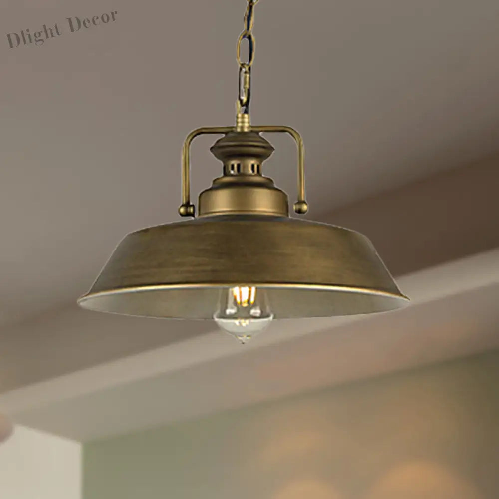 Vintage Metallic Barn Shade Pendant Lamp - Antique Brass Ceiling Light For Dining Room Pendant Light