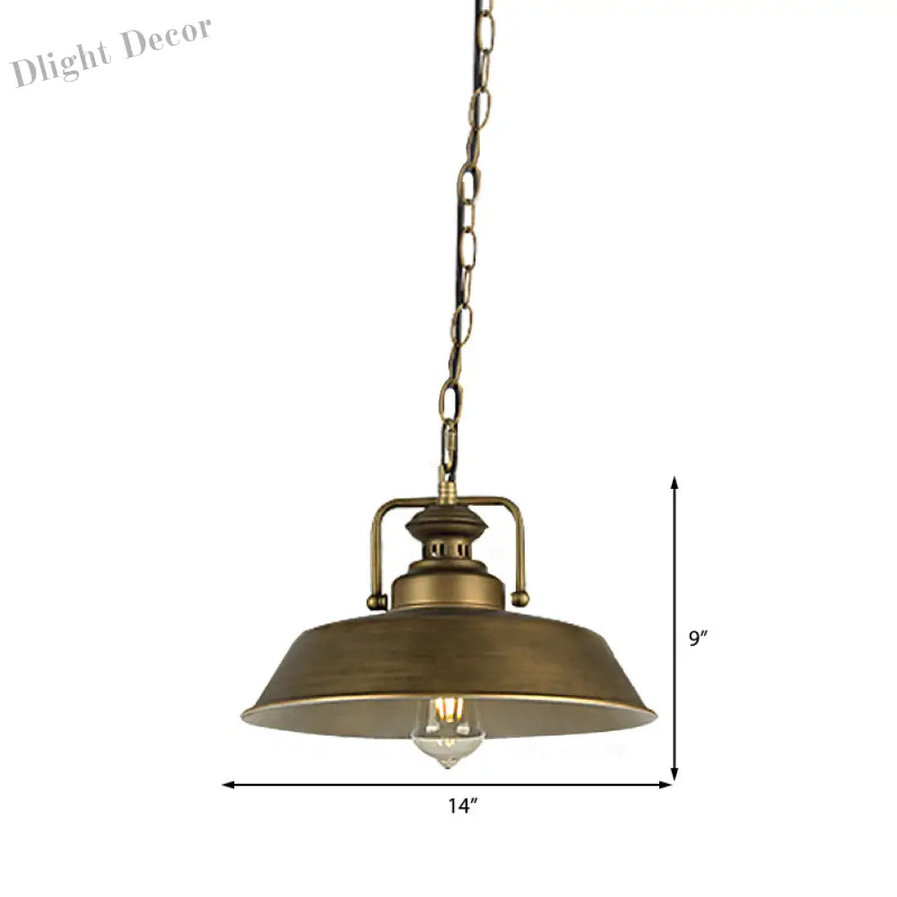 Vintage Metallic Barn Shade Pendant Lamp - Antique Brass Ceiling Light For Dining Room Pendant Light
