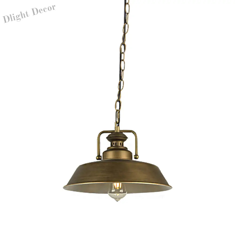 Vintage Metallic Barn Shade Pendant Lamp - Antique Brass Ceiling Light For Dining Room Pendant Light