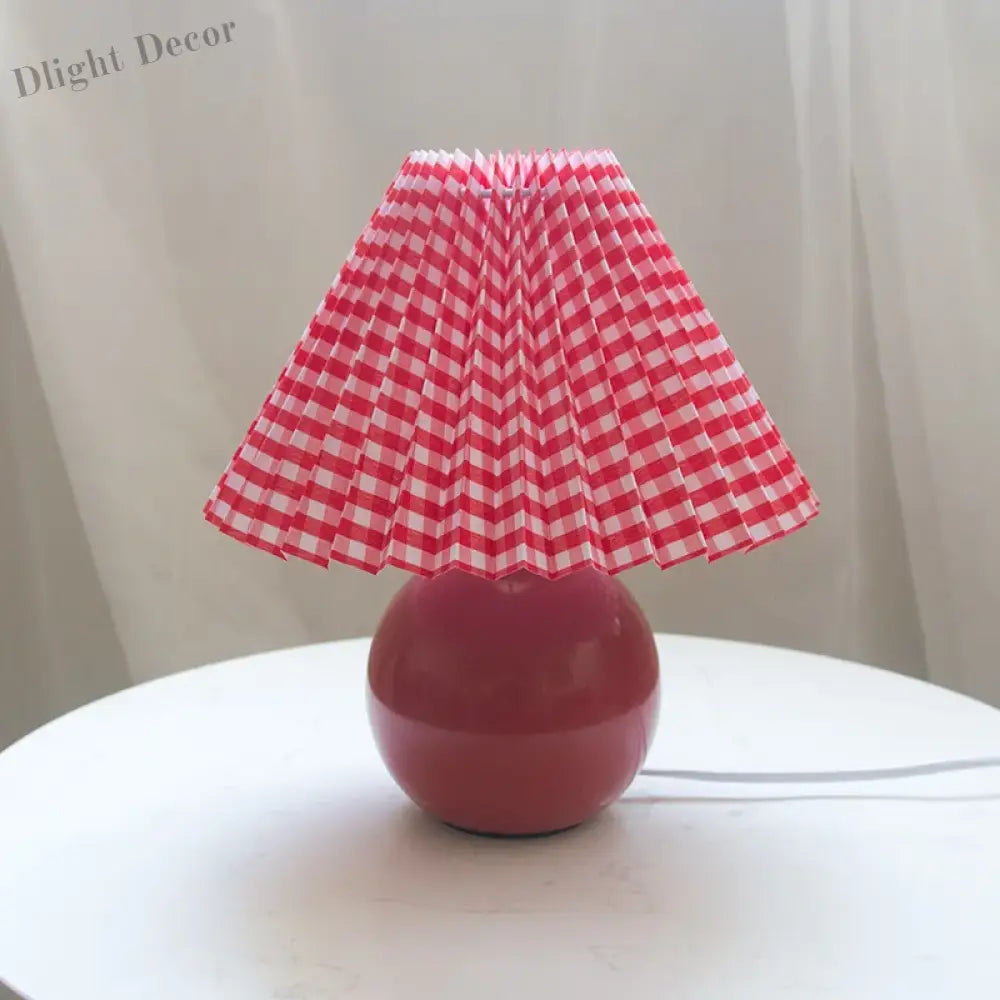 Vintage Pleated Table Lamp With Led E27 Tricolored Bulb - Charming Decorative Night Light For