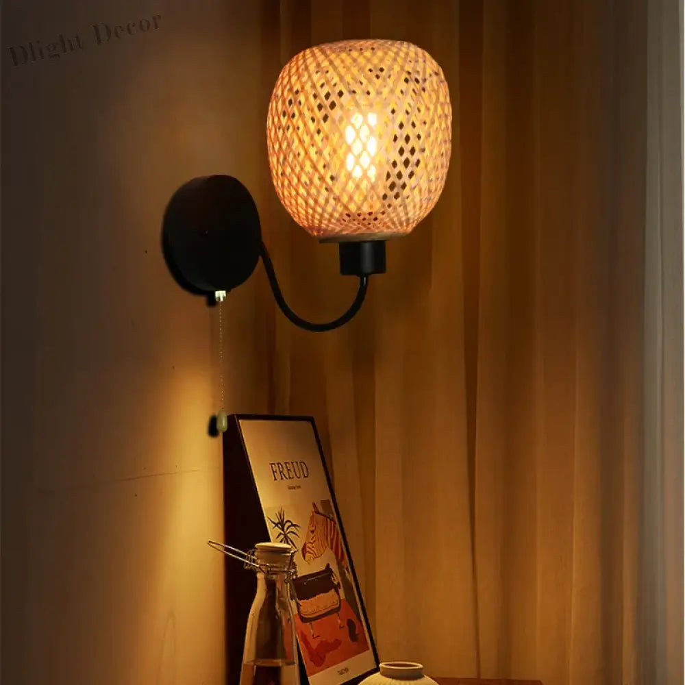 Vintage Rattan Bamboo Wall Sconce - Retro Lighting For Dining Bedroom And More Wall Lamp