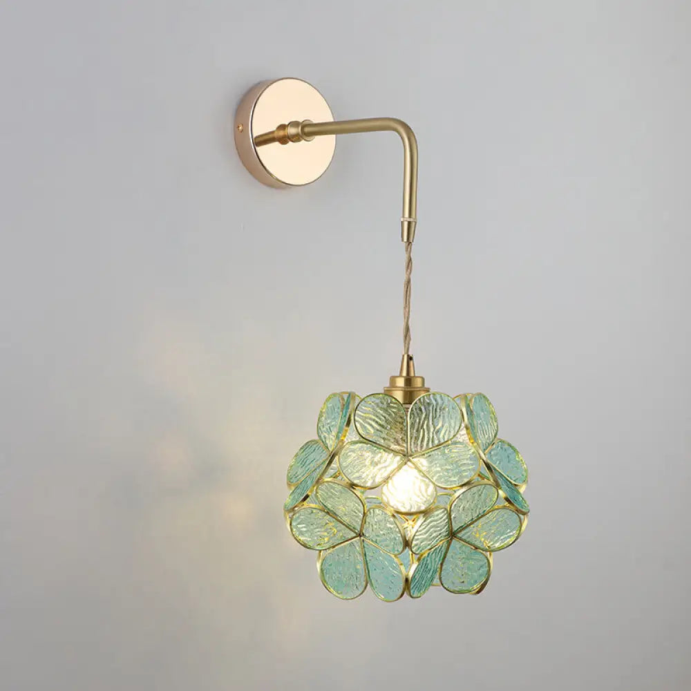 Vintage Single - Bulb Bedside Wall Mounted Lamp In Gold - Shaded Glass Light Fixture / C Wall Lamp