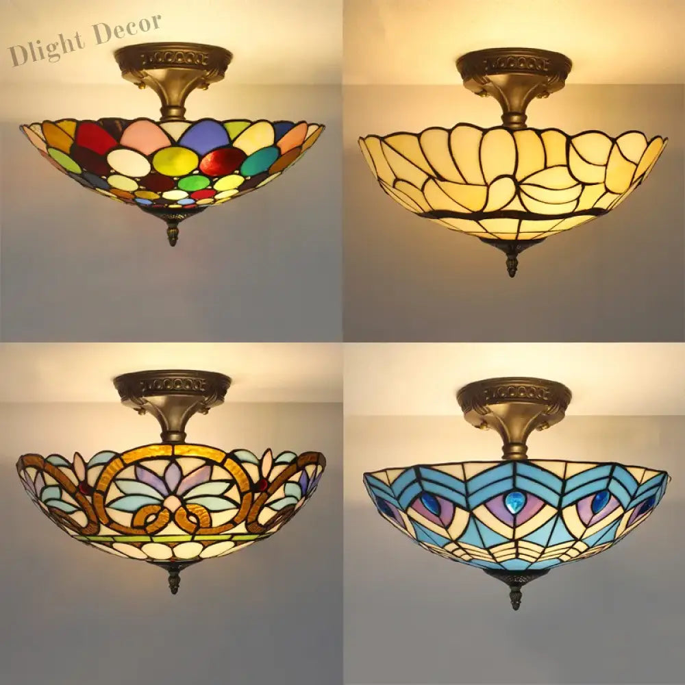 Vintage Tiffany Stained Glass Ceiling Lights - Mediterranean Baroque Hanging Lamp For Living Room