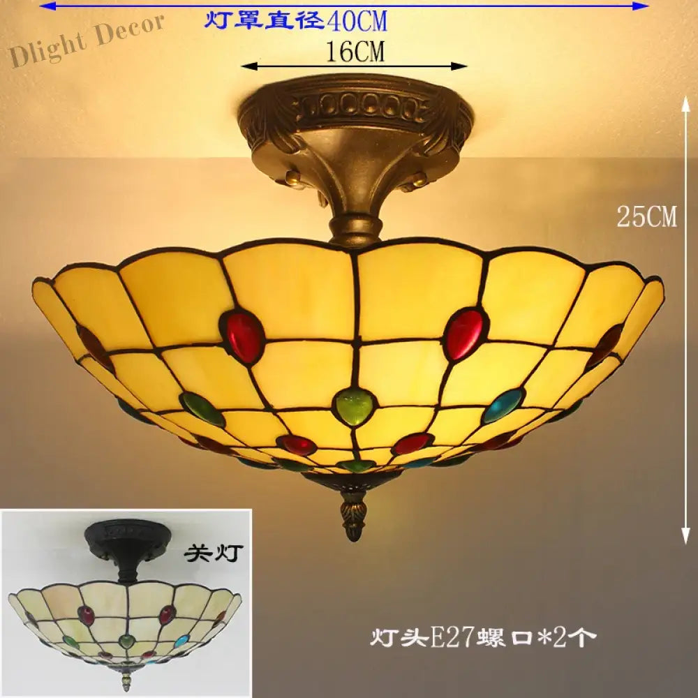 Vintage Tiffany Stained Glass Ceiling Lights - Mediterranean Baroque Hanging Lamp For Living Room