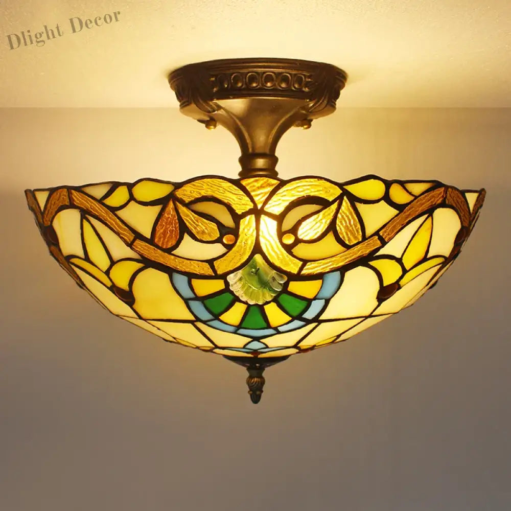 Vintage Tiffany Stained Glass Ceiling Lights - Mediterranean Baroque Hanging Lamp For Living Room