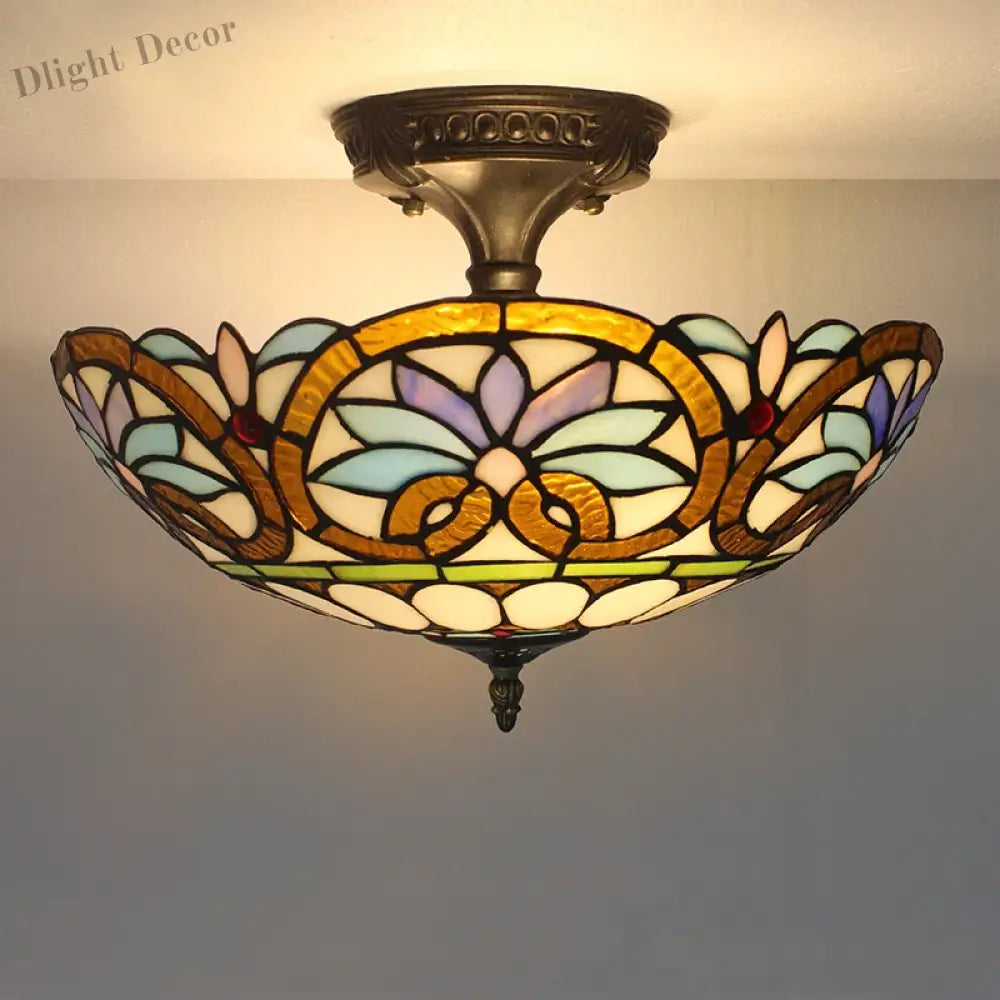 Vintage Tiffany Stained Glass Ceiling Lights - Mediterranean Baroque Hanging Lamp For Living Room