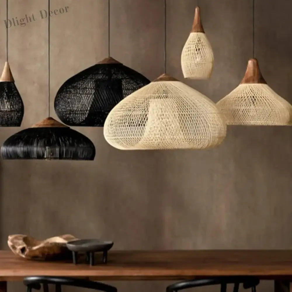 Wabi Sabi Vintage Handmade Rattan Pendant Lamps - Japanese Style Lighting For Kitchen Island And