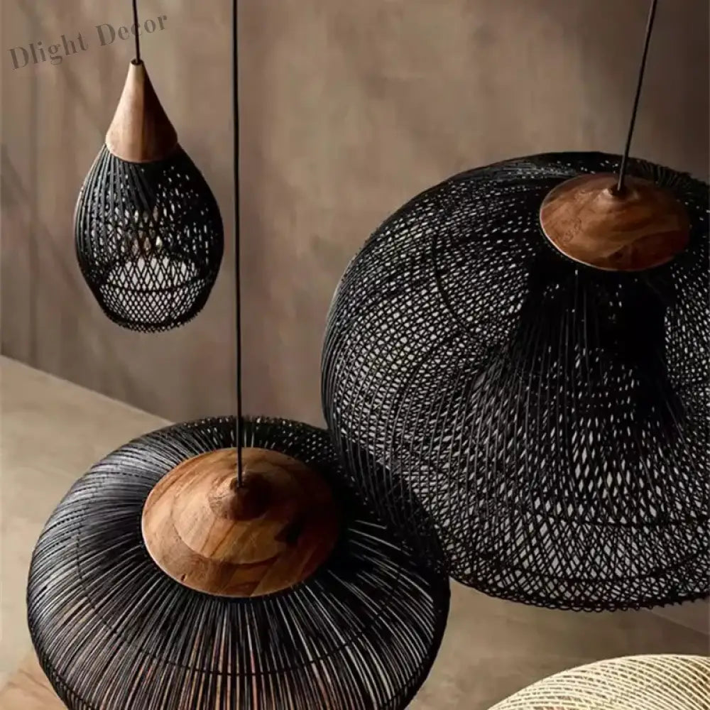 Wabi Sabi Vintage Handmade Rattan Pendant Lamps - Japanese Style Lighting For Kitchen Island And