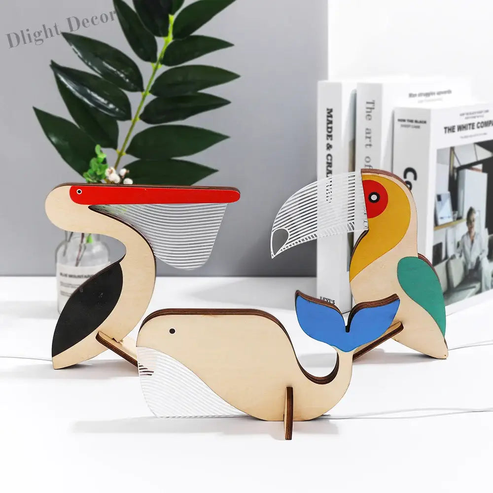 Wood And Acrylic Animals Led Night Light - Charming Decor For Children’s Bedrooms Table Lamp