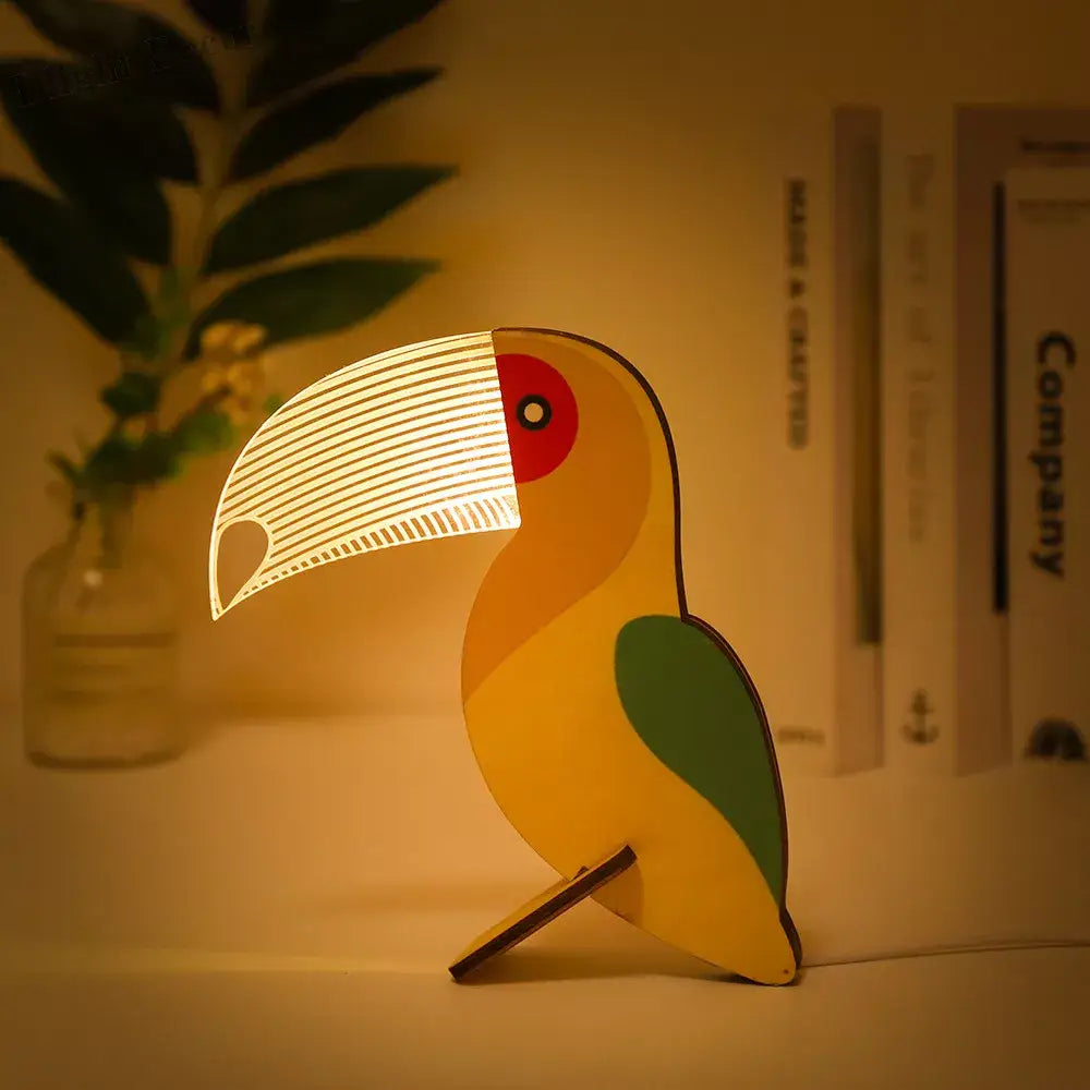 Wood And Acrylic Animals Led Night Light - Charming Decor For Children’s Bedrooms Table Lamp