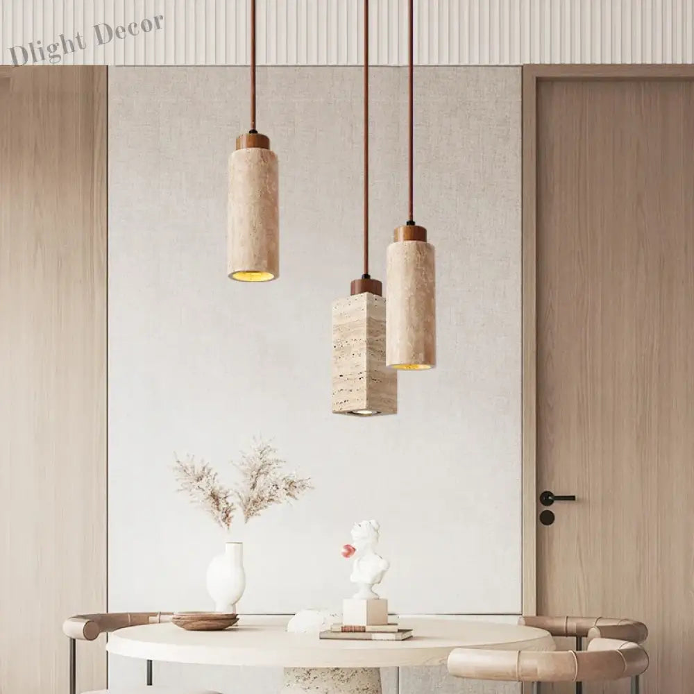 Yellow Travertine Marble Pendant Lamp - Wabi - Sabi Elegance For Dining Kitchen And More Ceiling