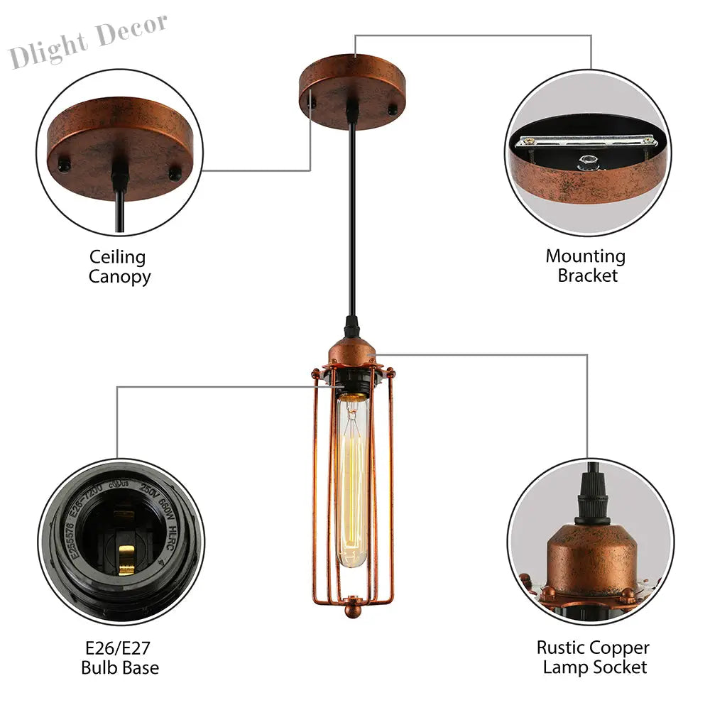 Zoe Vintage Industrial Pendant Light With Dark Rust Finish